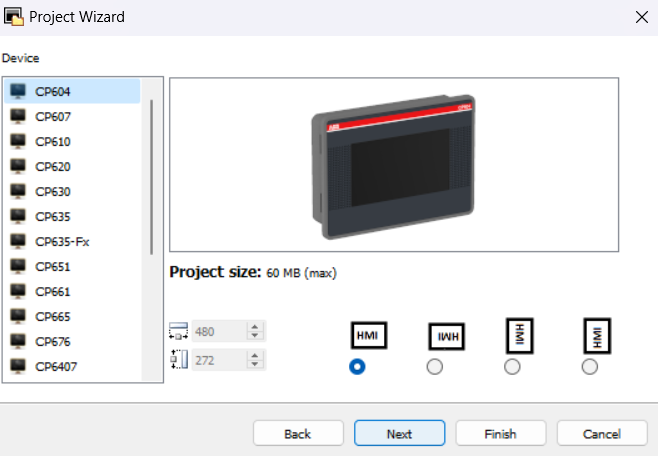 select HMI for design in panel builder